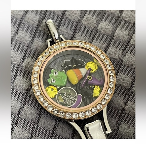 Origami Owl Lanyard Locket Silver Rose Gold Crystals Multiple Halloween Charms - Picture 4 of 13